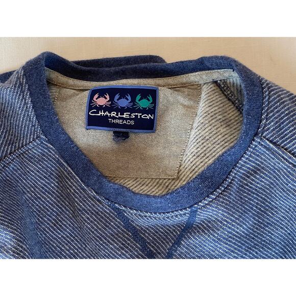 Charleston Threads sweatshirt large blue white soft fleece lined fun gently worn - Picture 4 of 11